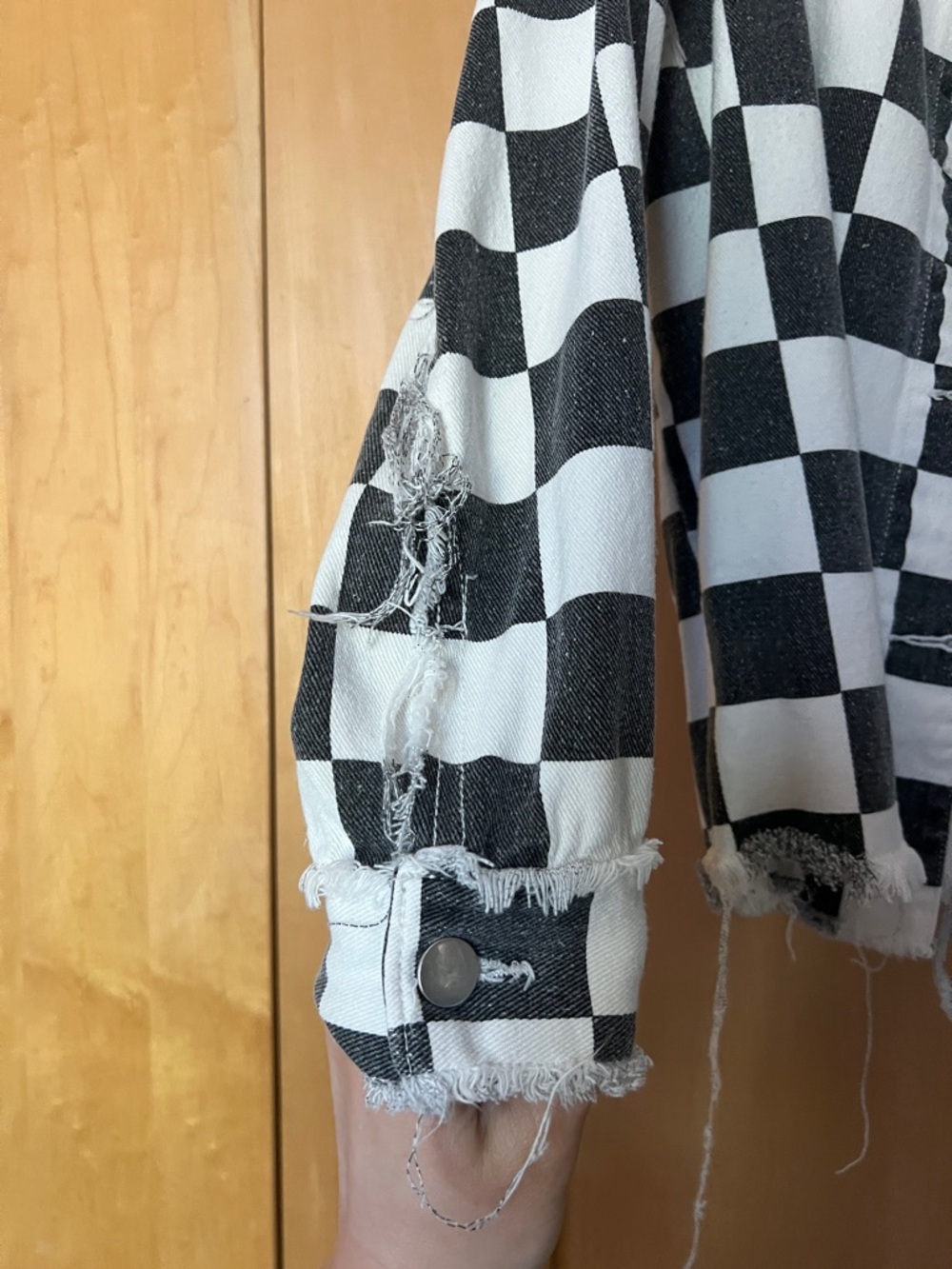 Checkerboard Black & White Distressed Jacket - Women - Picture 3 of 5